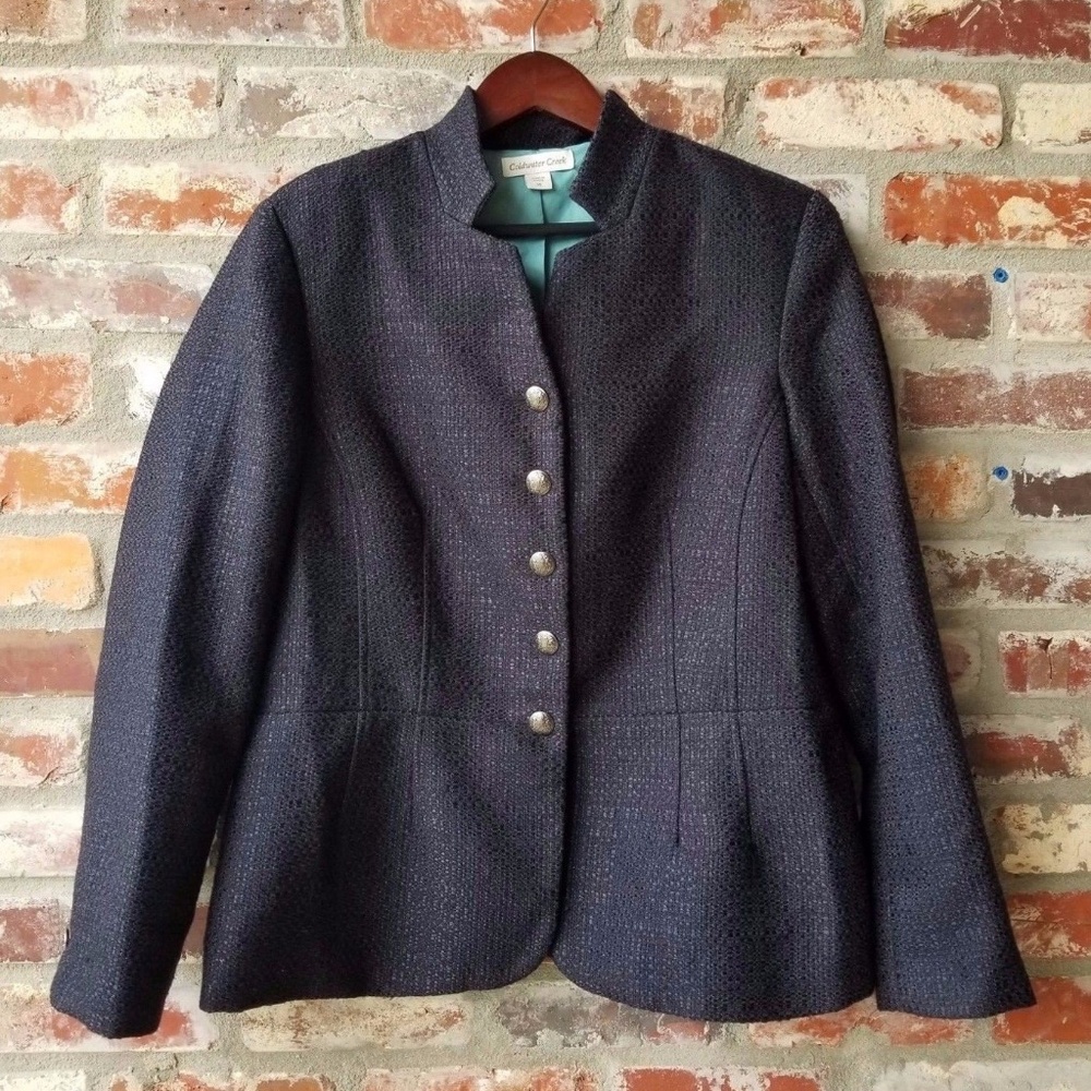 jacket navy blue metallic textured military style